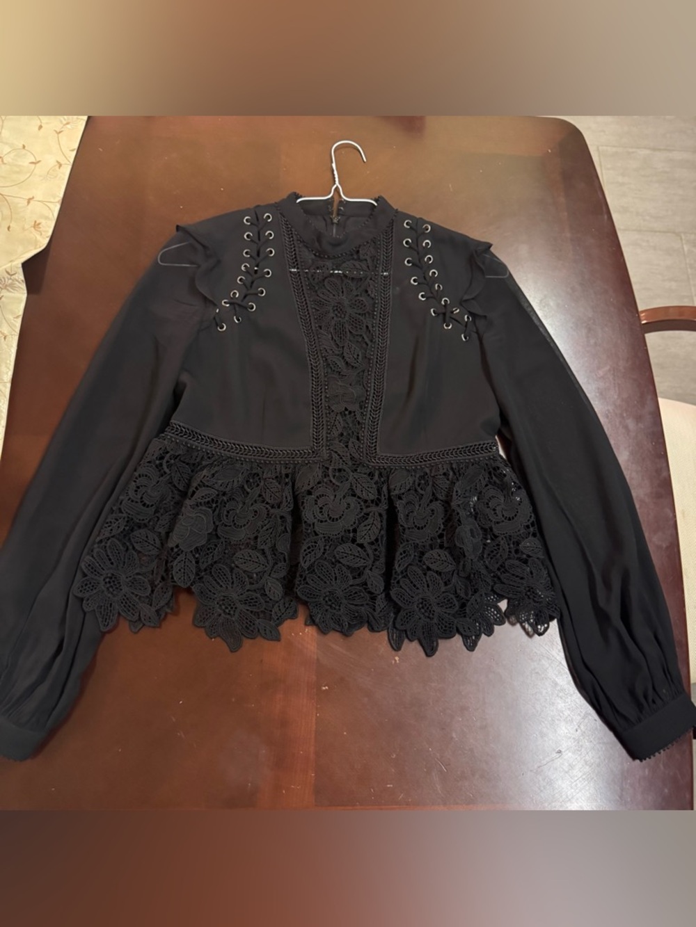 Self Portrait Black Lace Long-Sleeve Top